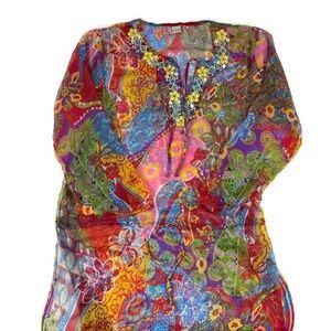 Sahiba Womens Blouse Coverup Multicolor Beaded